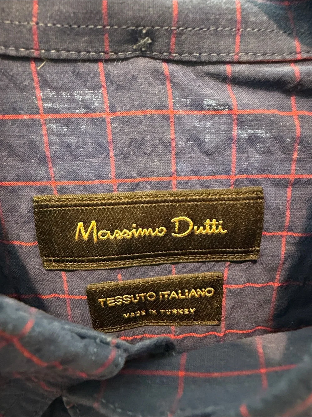 Massimo Dutti Navy Blue Shirt with Red Windowpane - Picture 3 of 4